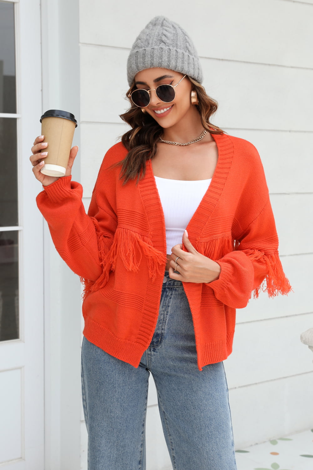 ModeGeist | Fransenbesatz Offene Vorder-Cardigan