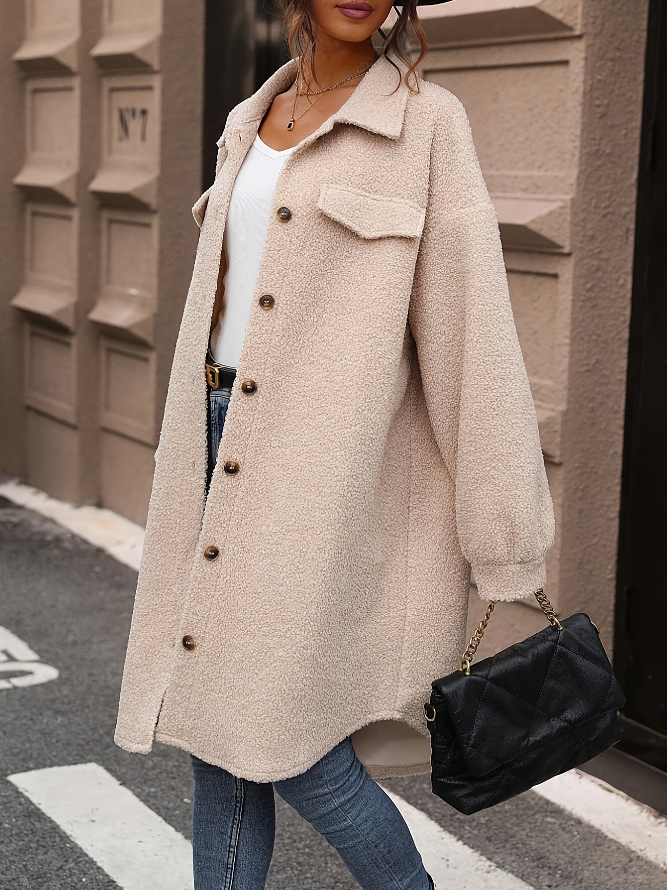 ModeGeist | Oversized Mantel mit Großen Taschen Polyester Lässig und Trendy