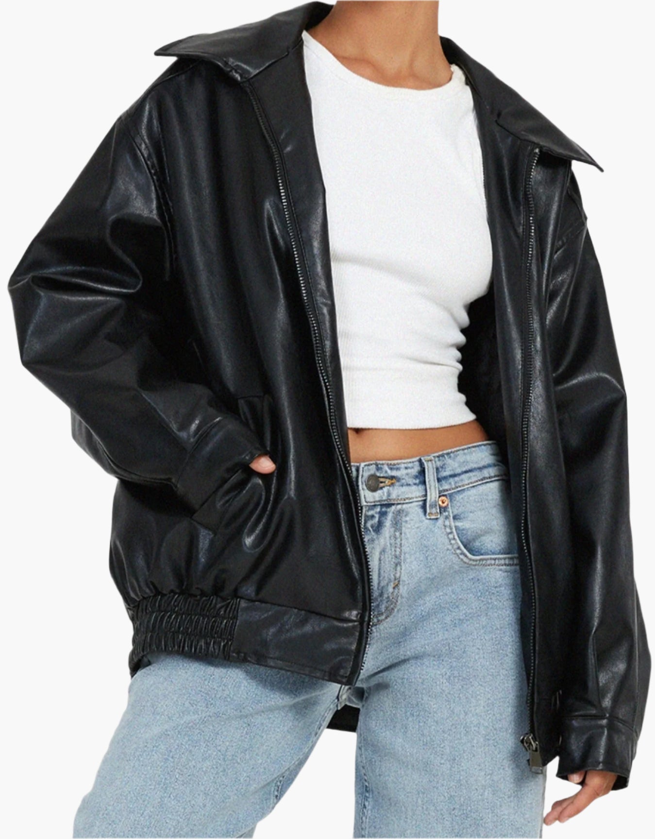 ModeGeist | Übergroße Lederjacke mit Langen Ärmeln für Damen - Herbst