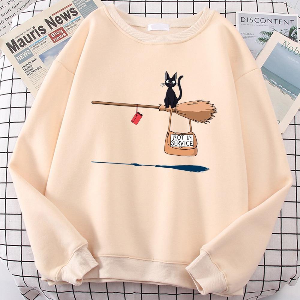 Damen-Pullover mit magischem Besen-Motiv für Katzenliebhaber