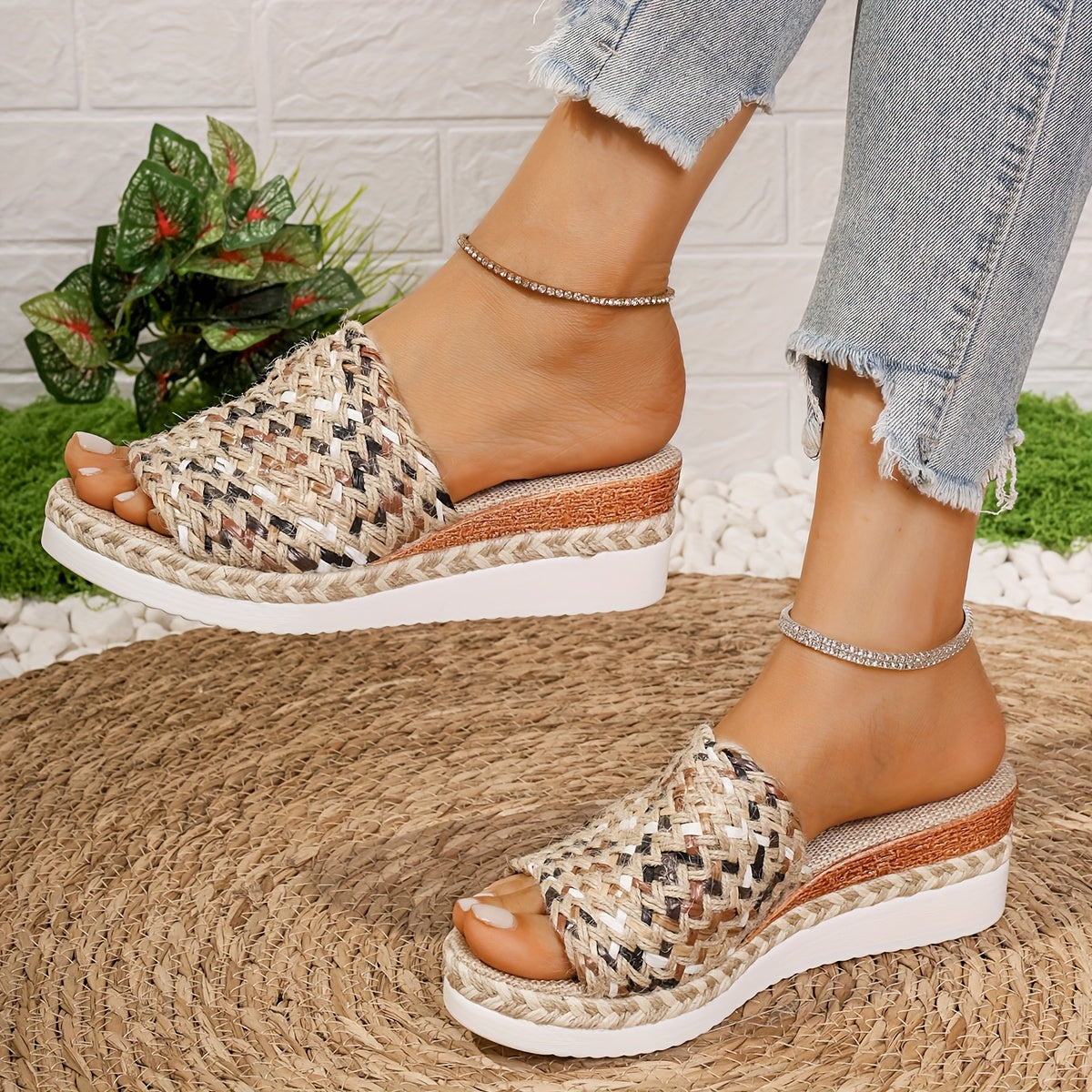 MODEGEIST Damen Keilabsatz-Sandalen Geflochten Verstellbare Riemen