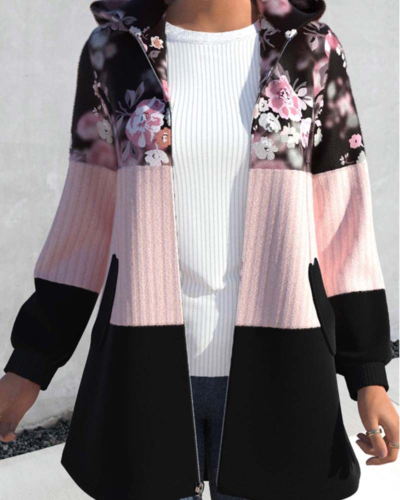 Fudus Kapuzenpullover mit Blumenmuster und Farbblock-Design