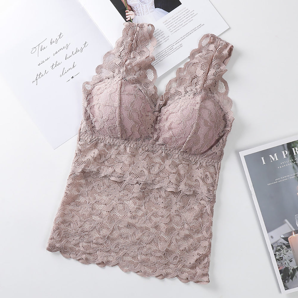 Fudus Damen Wickeltop mit Spitze