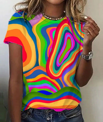 Fudus Damen T-Shirt mit Blumenprint und Rundhals