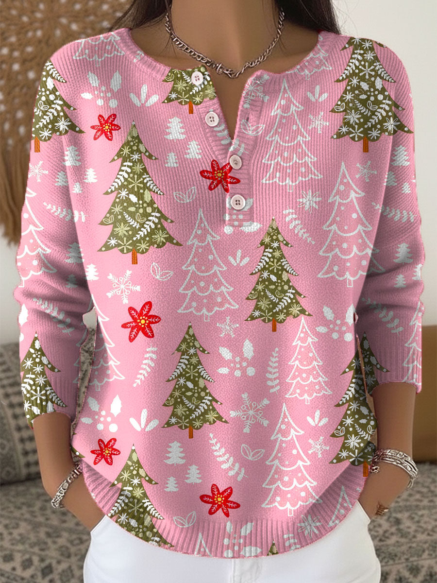 MODEGEIST Damen Weihnachtspullover Knöpfe Kuschelig Strick