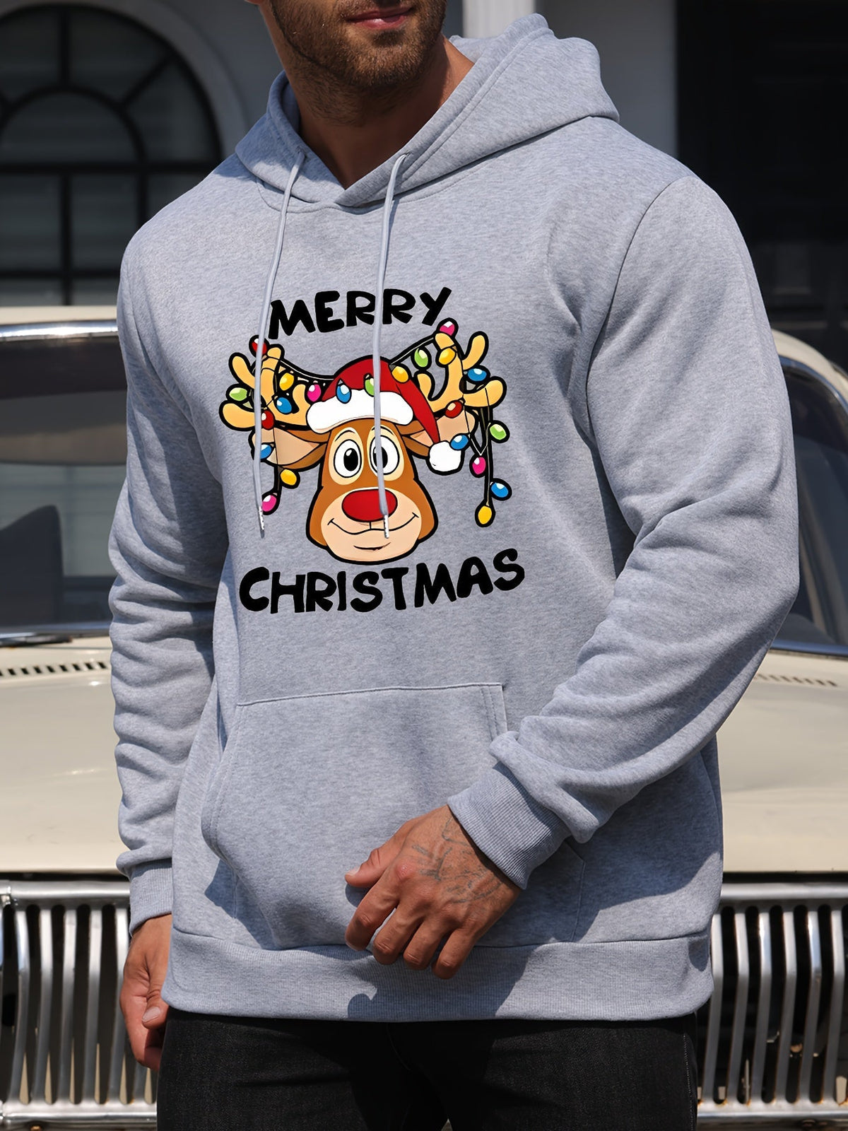 ModeGeist | Weihnachtskapuzenpullover mit Rentierdruck Polyester Frohe Weihnachten Design