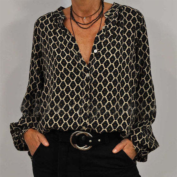 Lockeres V-Neck Shirt mit Rautenmuster von Fudus