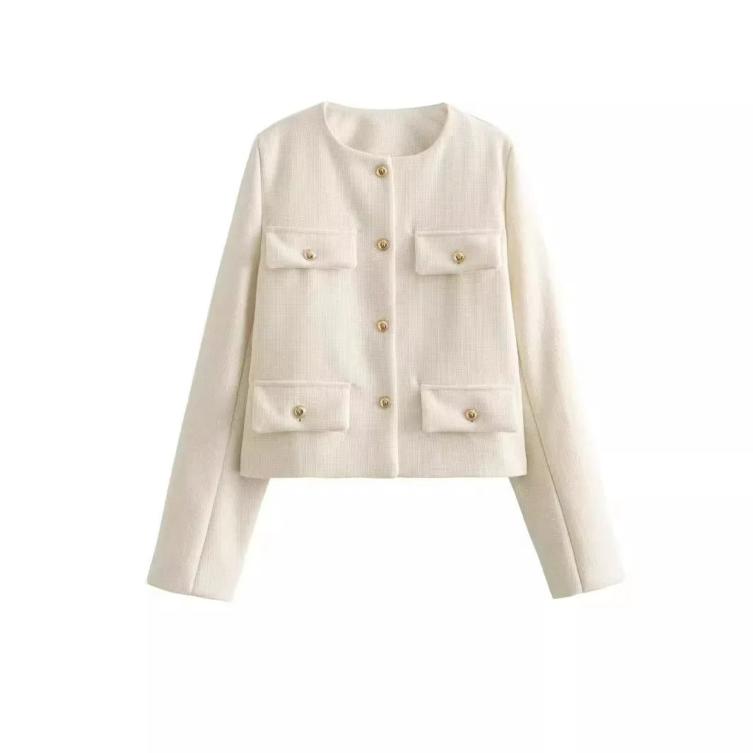 ModeGeist | Elegant und schicke Damen Blazerjacke mit Struktur und Knöpfen