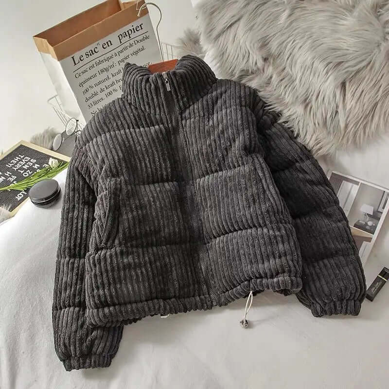 ModeGeist | Damen Wattierte Cordjacke mit Reißverschluss