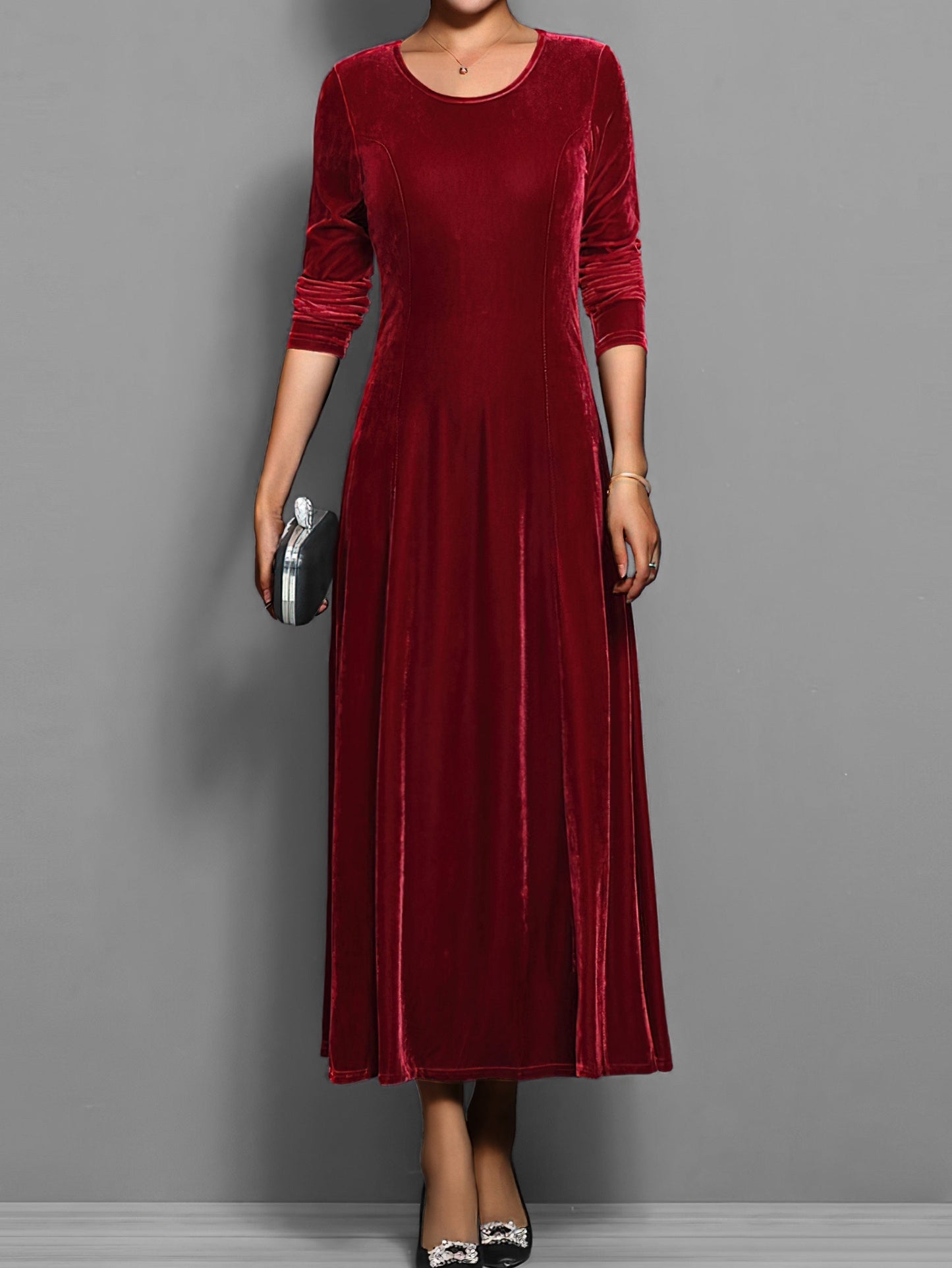 MODEGEIST Damen Samtkleid A-Linie Elegant Klassisch