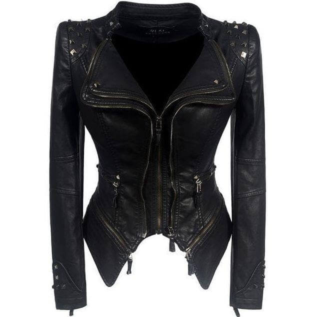ModeGeist | Damen Nieten PU Lederjacke