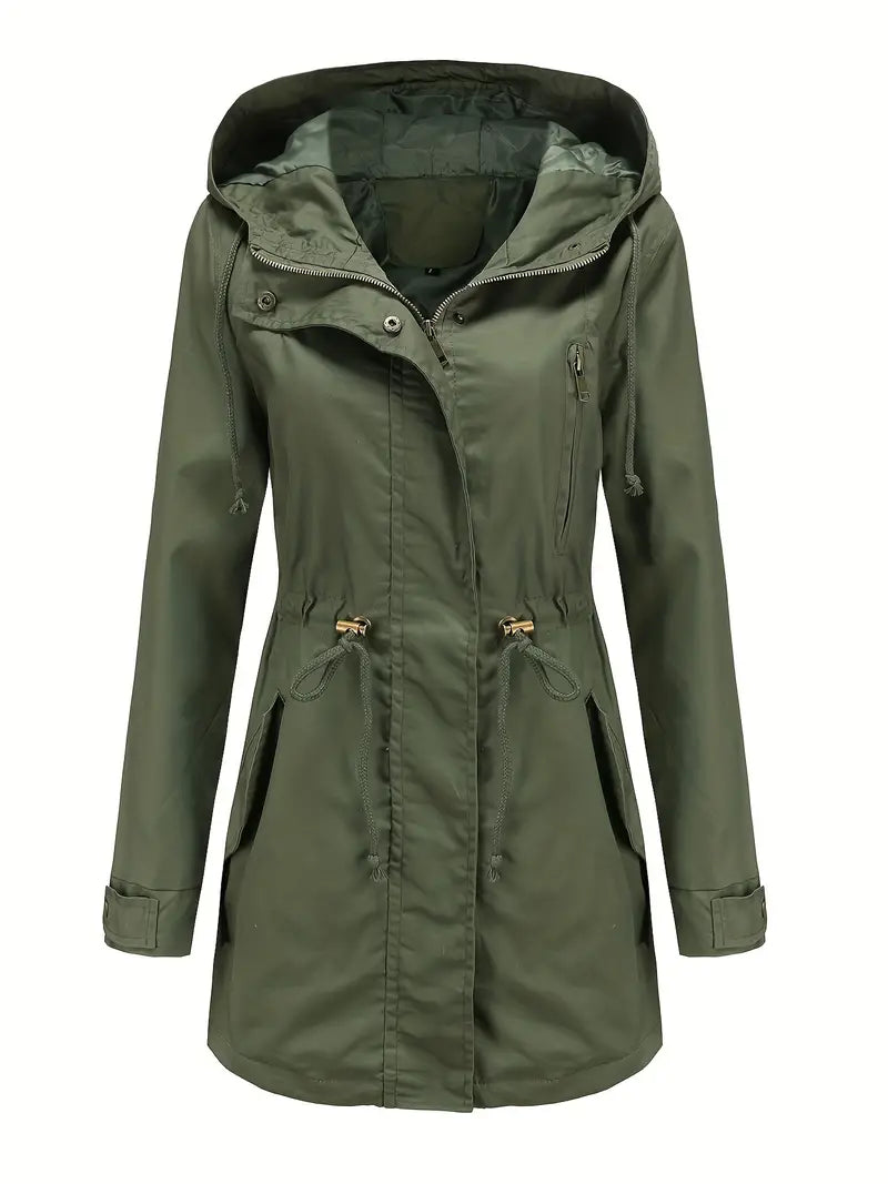 ModeGeist | Damen Langarm Wasserdichter Trenchcoat Mit Kapuze