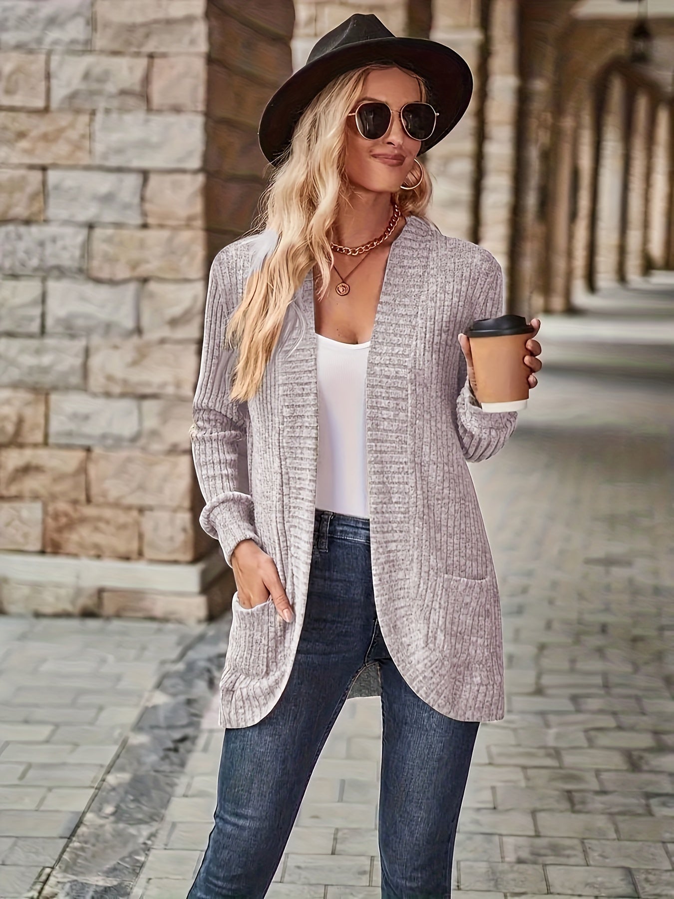 ModeGeist | Damen Freizeit Strickfleeceweste Mit Langen Ärmeln
