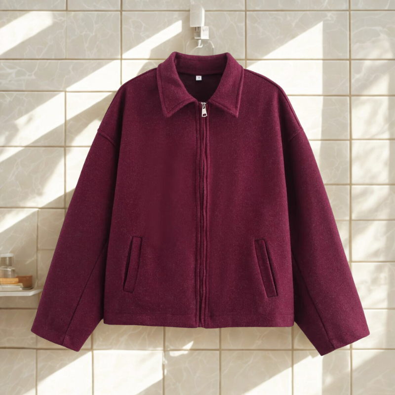 ModeGeist | Fit Damen Kurzjacke mit Spitzem Kragen und Frontreißverschluss