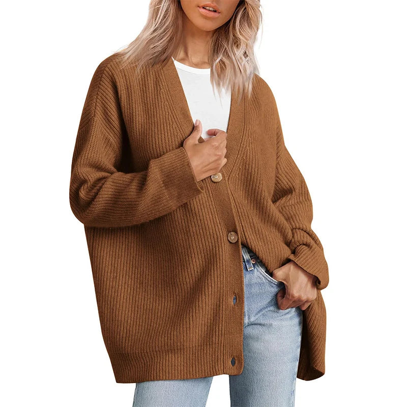 Strickjacke mit V-Ausschnitt und gerippter Struktur für Damen
