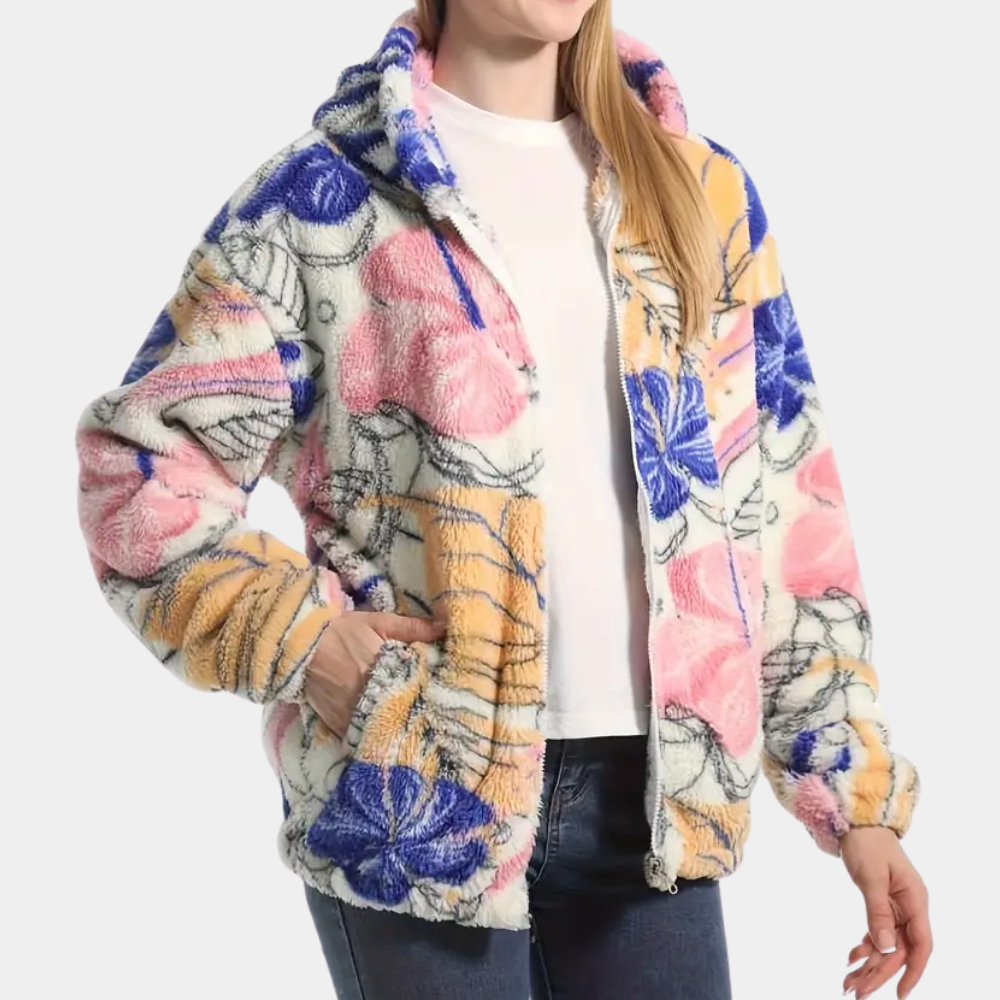 ModeGeist | Blümchen Winterjacke mit Kapuze für Damen
