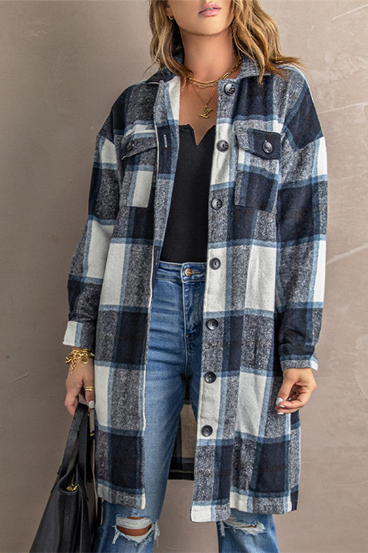 ModeGeist | Strick Lange Lässige Tweed Karo Jacke