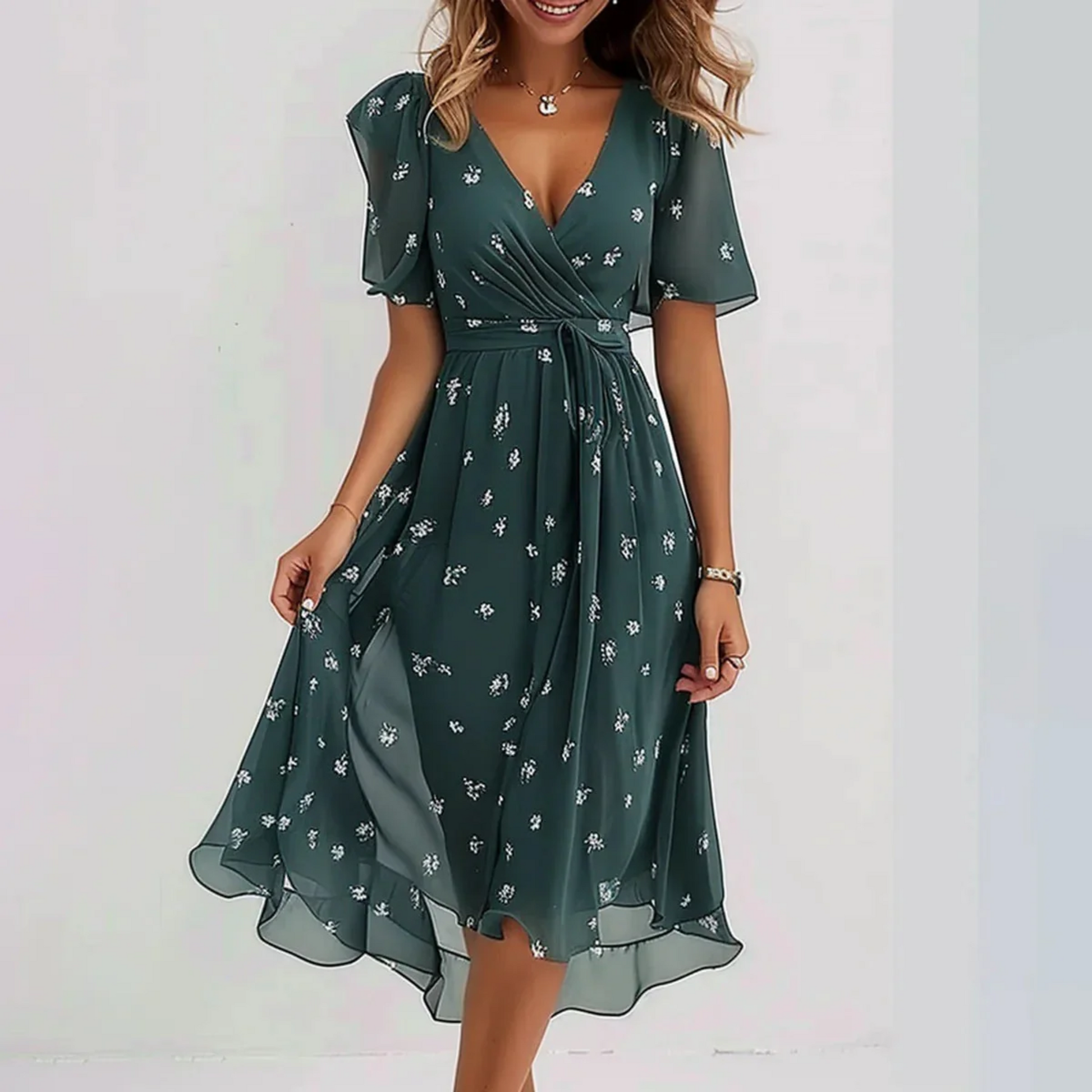 MODEGEIST Damen Sommerkleid ärmellos fließend hell