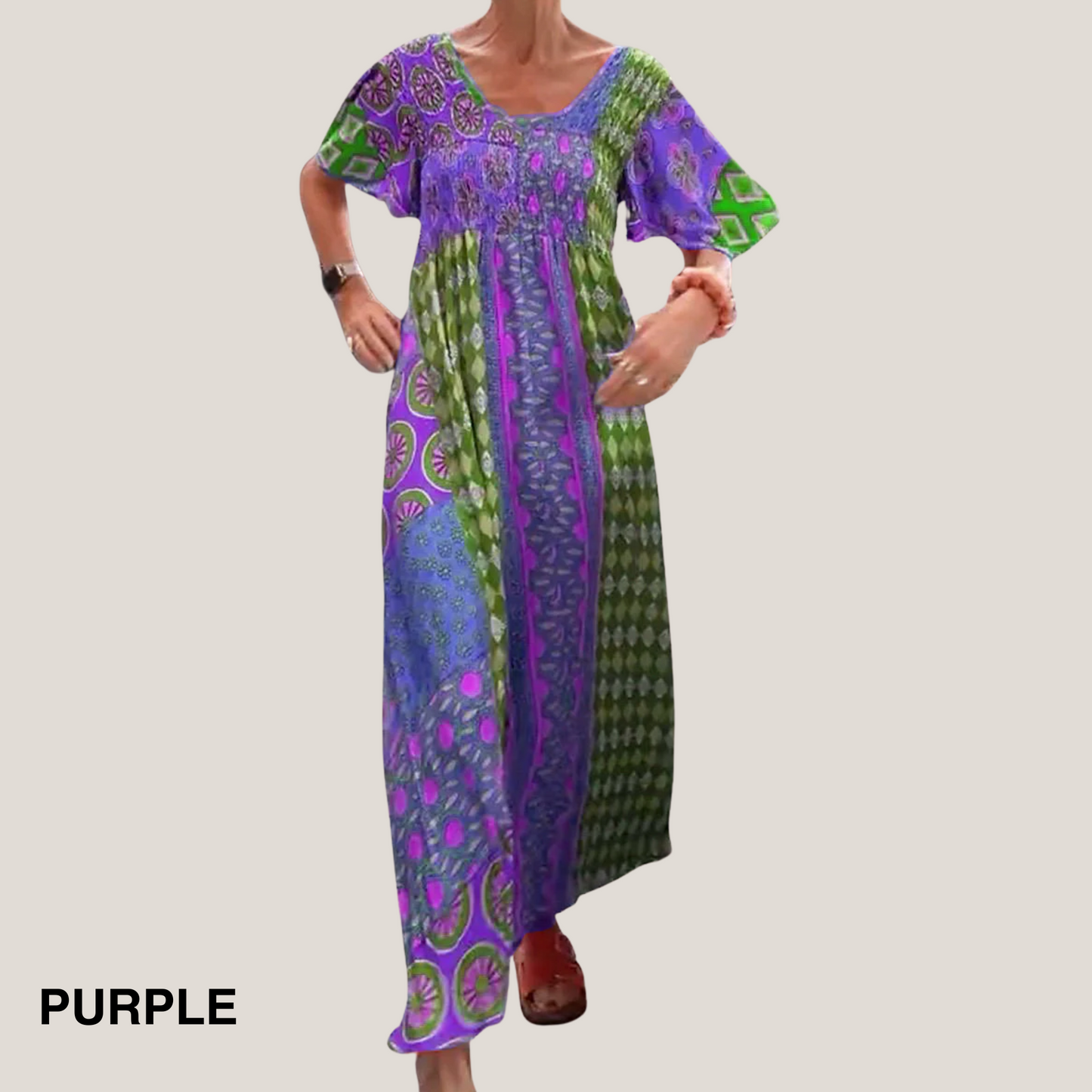 MODEGEIST Damen Midi-Kleid Paisley-Muster Fließend Rundhals Vielseitig