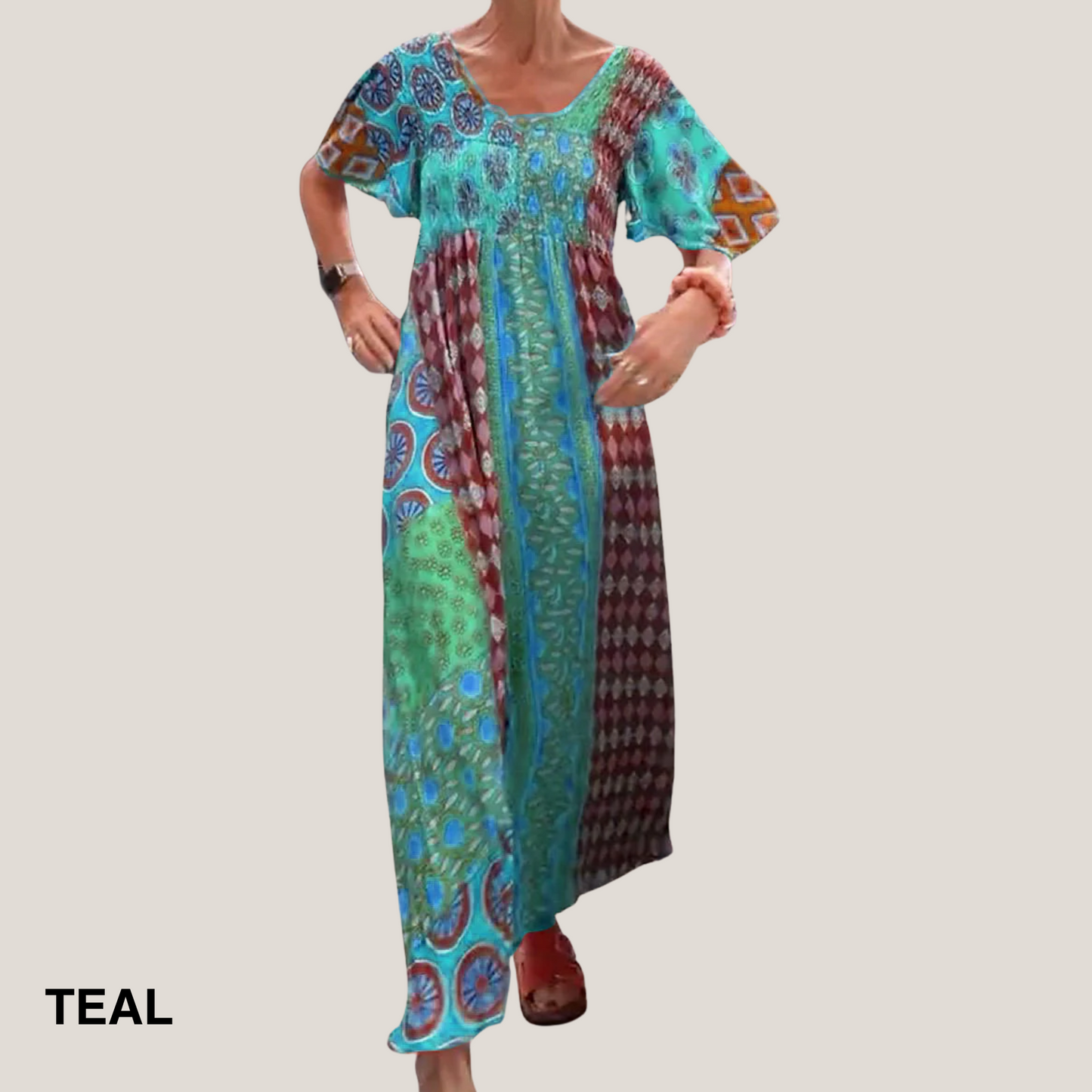 MODEGEIST Damen Midi-Kleid Paisley-Muster Fließend Rundhals Vielseitig