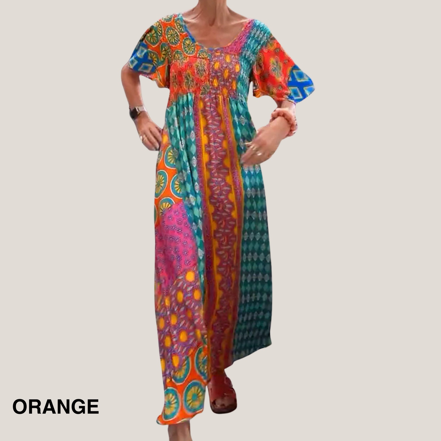 MODEGEIST Damen Midi-Kleid Paisley Muster Fließend Bunt