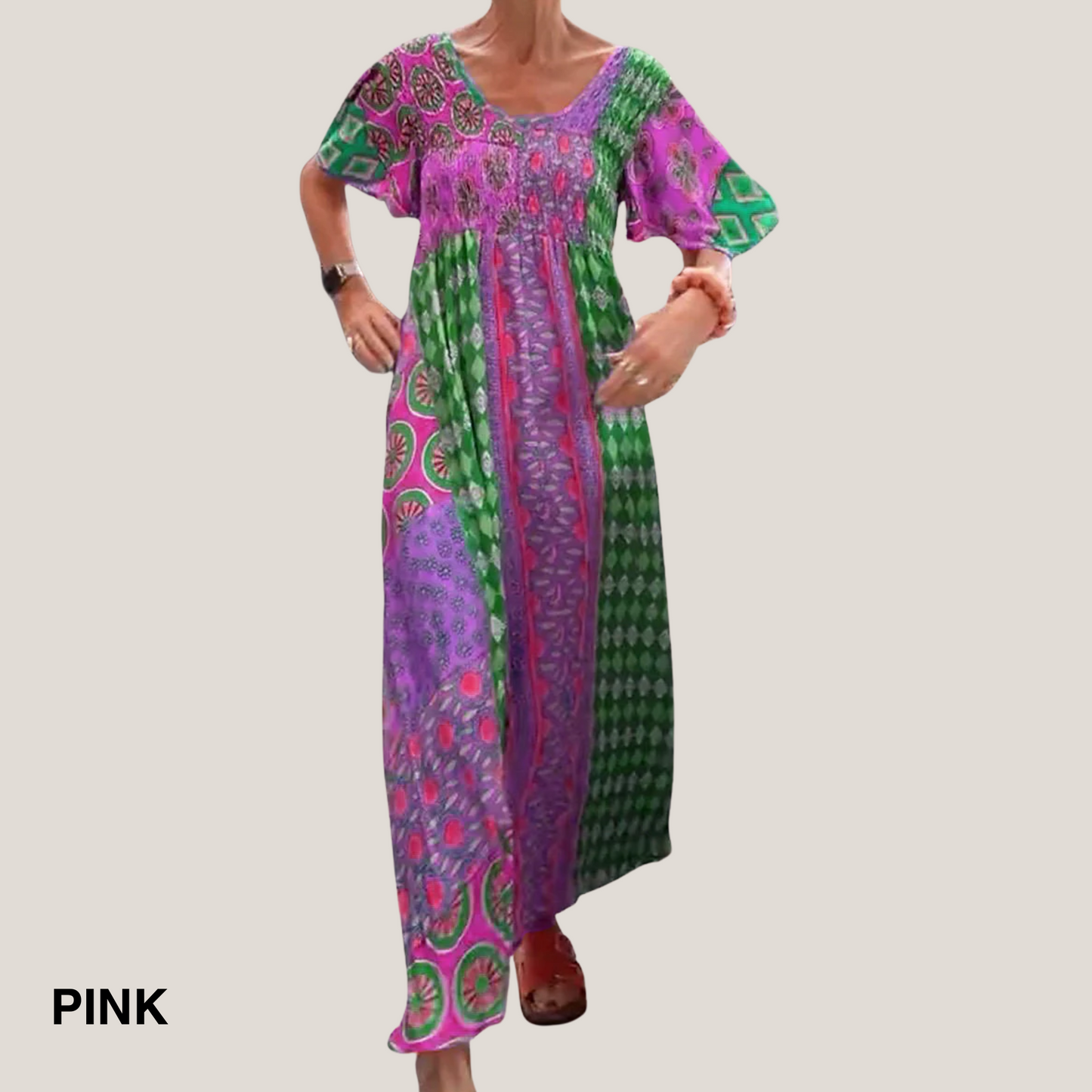 MODEGEIST Damen Midi-Kleid Paisley-Muster Fließend Rundhals Vielseitig