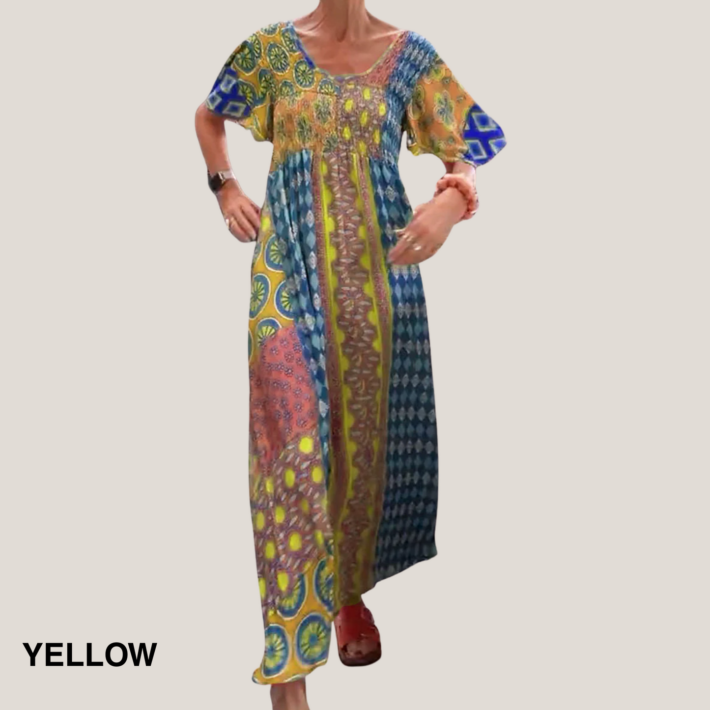 MODEGEIST Damen Midi-Kleid Paisley-Muster Fließend Rundhals Vielseitig