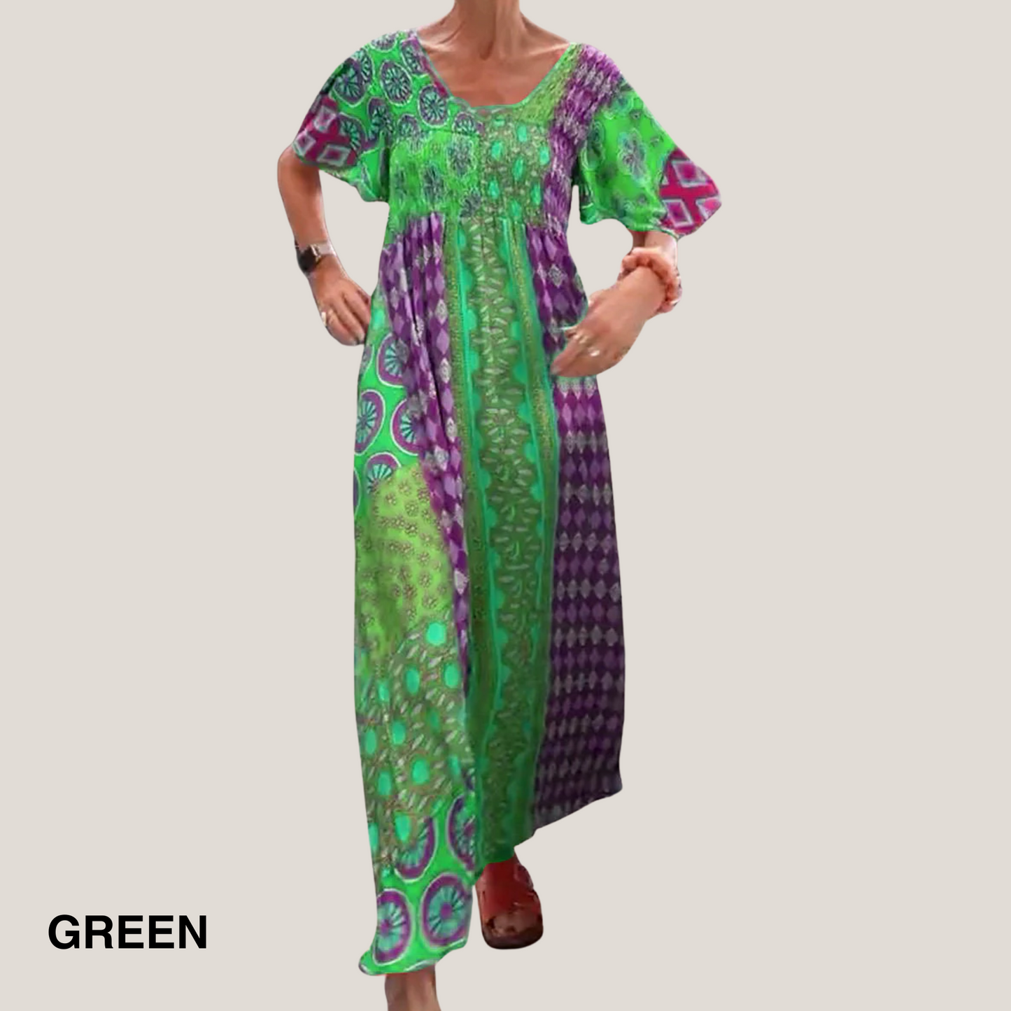 MODEGEIST Damen Midi-Kleid Paisley-Muster Fließend Rundhals Vielseitig