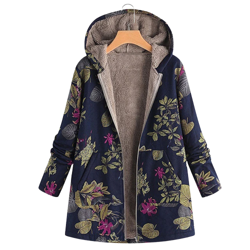 MODEGEIST Damen Wintermantel Isoliert Wärmend Blumenmuster Kapuze