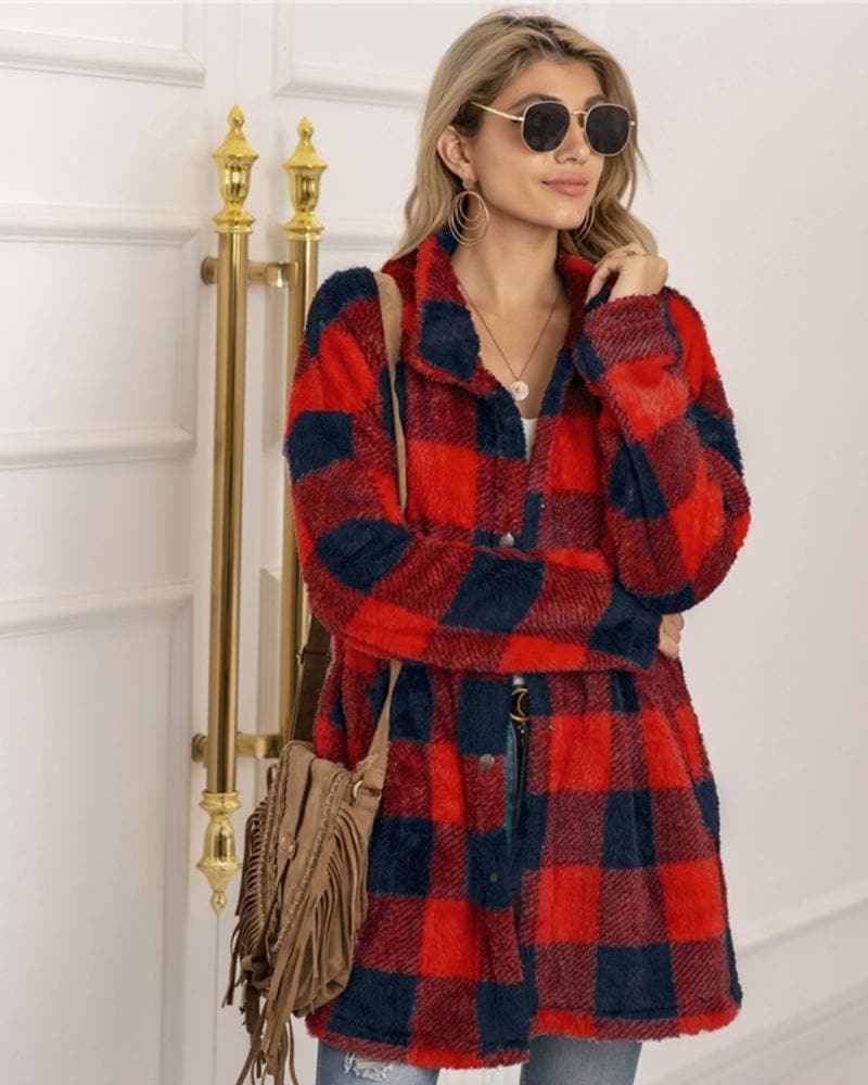 ModeGeist | Karierter Mantel - Weich und Warm - Oversized Passform - Knopfverschluss