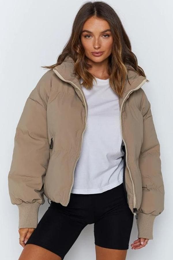 ModeGeist | Pufferjacke - Gestepptes Design - Oversized Fit - Hoher Kragen - Gepolstert und Warm
