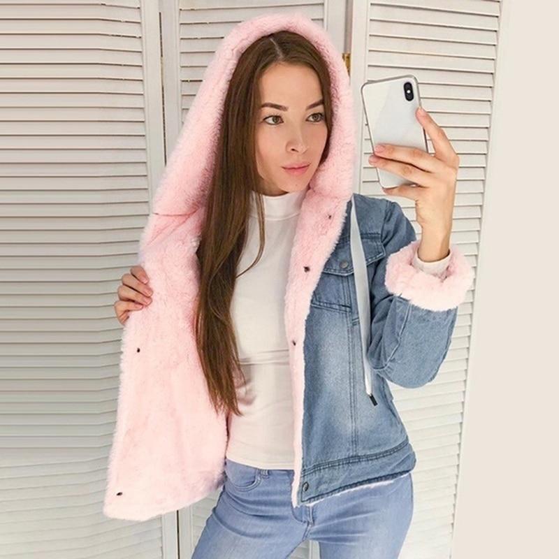 ModeGeist | Denimjacke mit Plüschfutter Baumwollmischung Warm und Stilvoll
