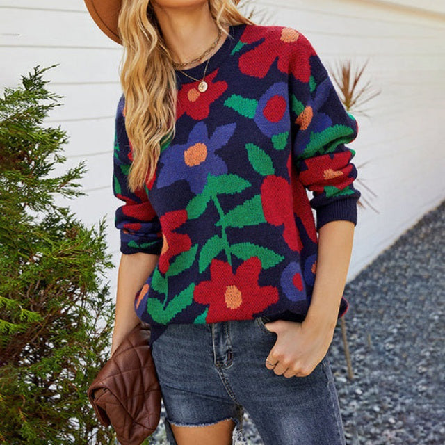 ModeGeist | Floraler Strickpullover