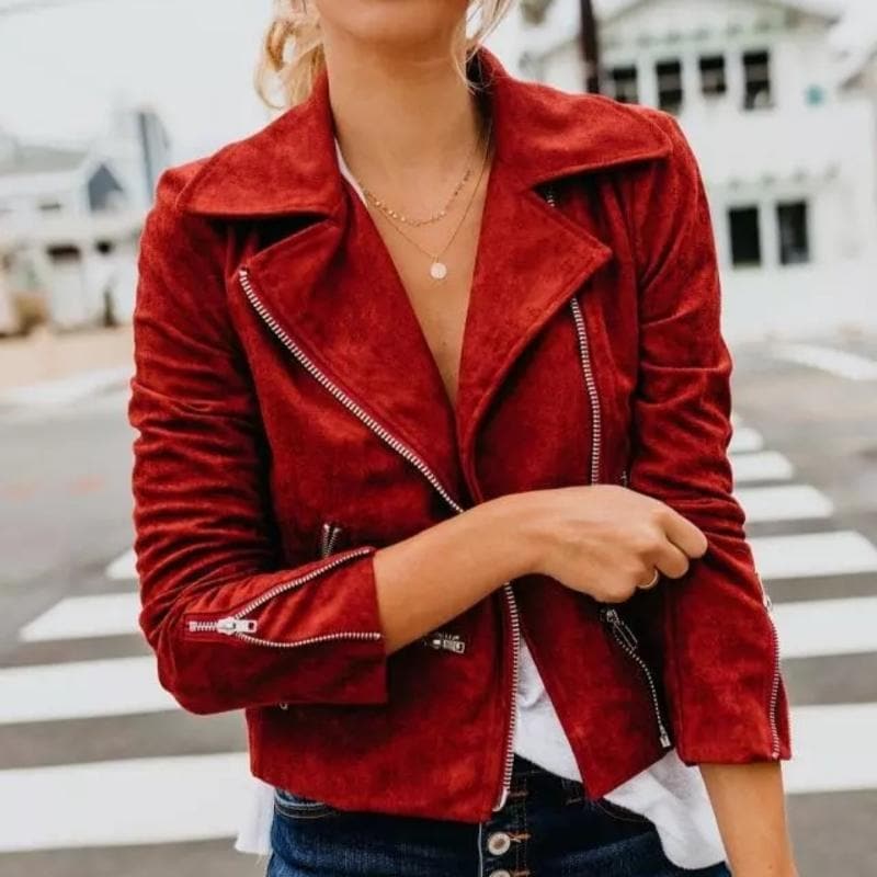 ModeGeist | Kurze Wildlederjacke mit Reißverschlüssen Kunstleder Modern und Stylisch