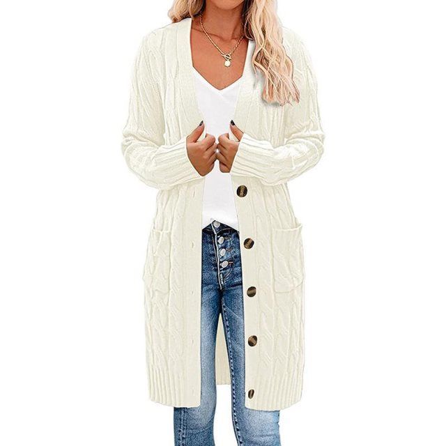 ModeGeist | Langes Wickel-Cardigan, gedreht, gestrickt und stilvoll