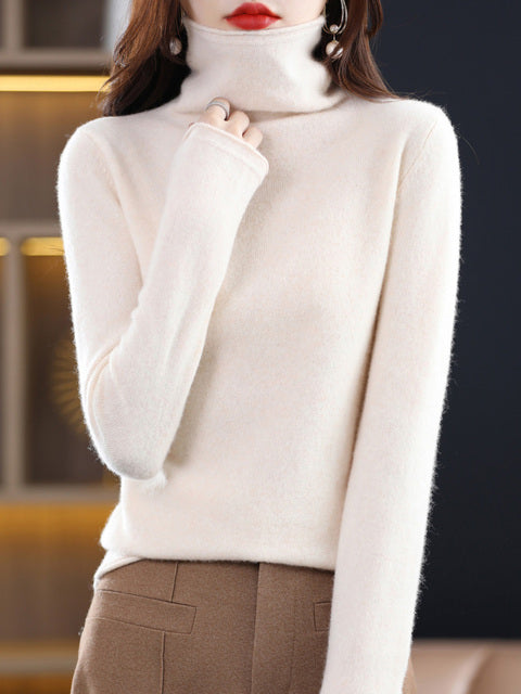 ModeGeist | Damen Freizeit Rollkragenpullover Aus Baumwolle Mit Langen Ärmeln