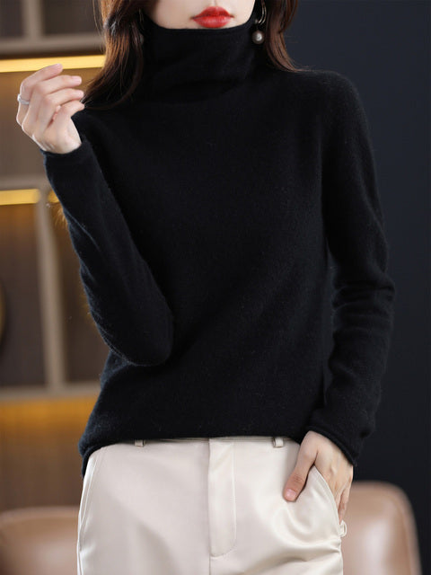 ModeGeist | Damen Freizeit Rollkragenpullover Aus Baumwolle Mit Langen Ärmeln