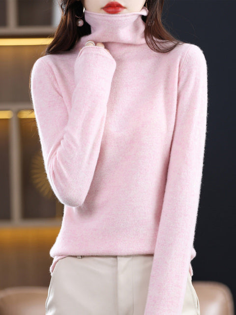 ModeGeist | Damen Freizeit Rollkragenpullover Aus Baumwolle Mit Langen Ärmeln