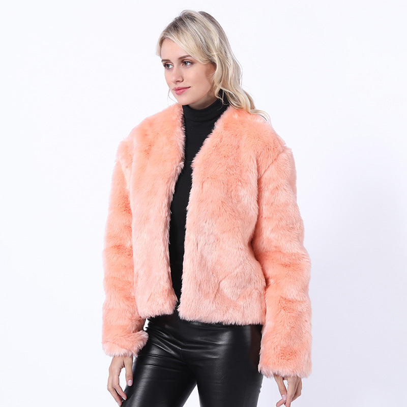 Damen Kurze Kunstpelzjacke mit modernem Schnitt und breit geschnittenen Ärmeln ModeGeist