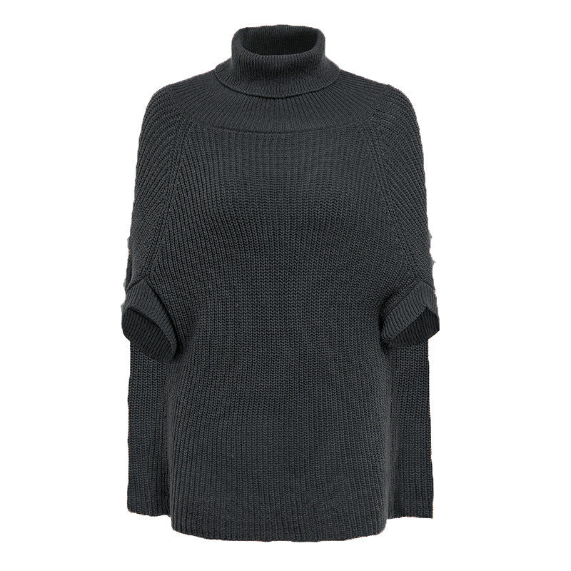 Damen modischer Strickpullover mit hochstehendem Kragen und exklusivem Häkelmuster ModeGeist