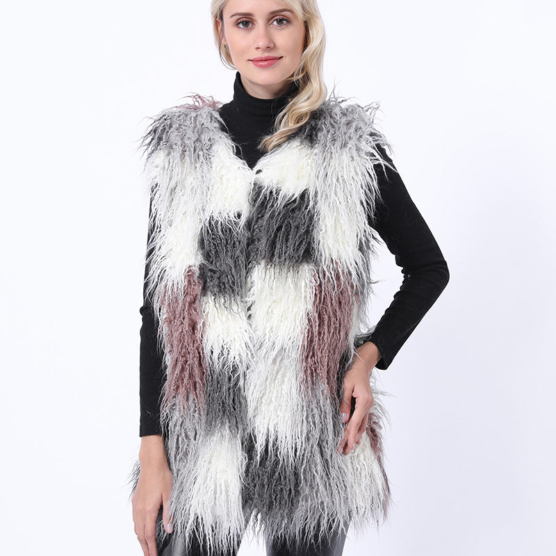 Damen Flauschige Kunstpelz-Weste im Patchwork-Design ModeGeist