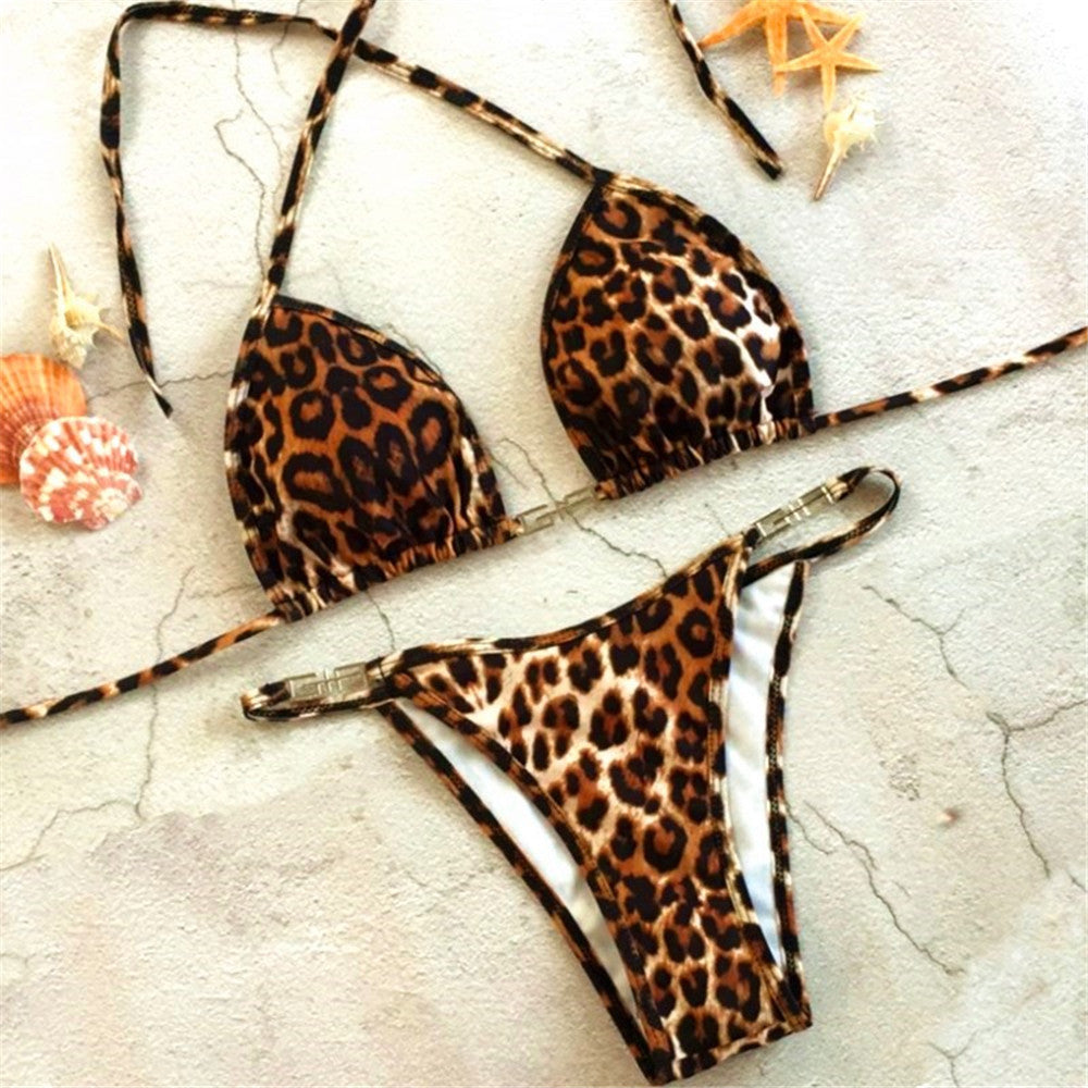 Modischer Dreieck-Bikini für Damen mit Animal-Print und verstellbaren Trägern