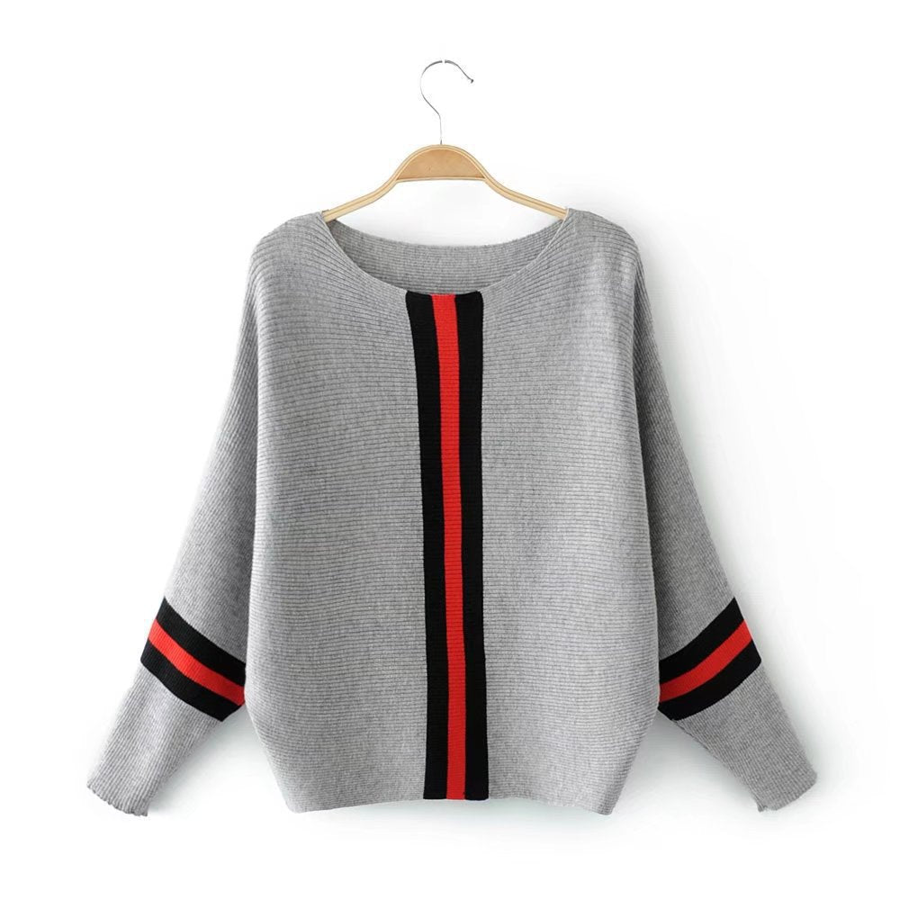 Damen lässiger Strickpullover mit sportlichem Streifenmuster ModeGeist