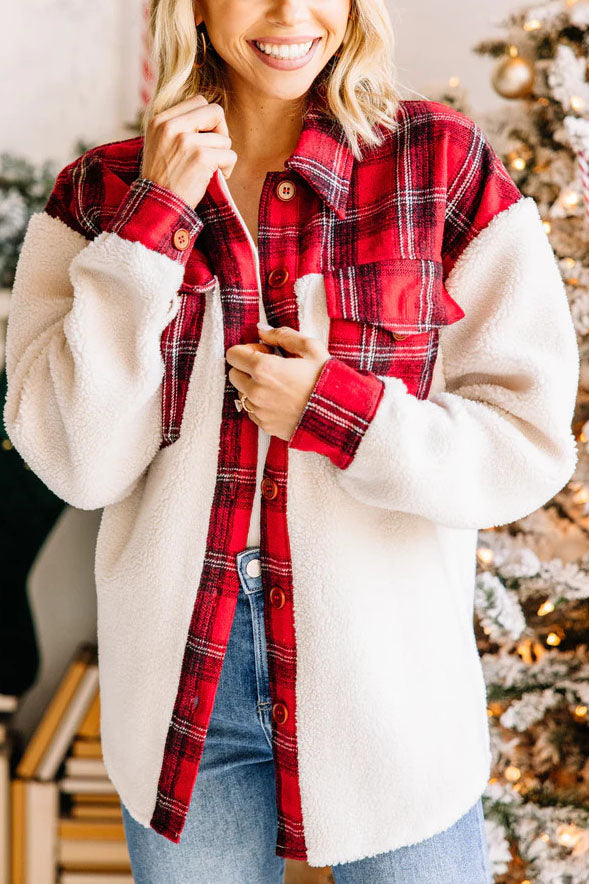 ModeGeist | Druck Plüsch Patchwork Kontrastjacke