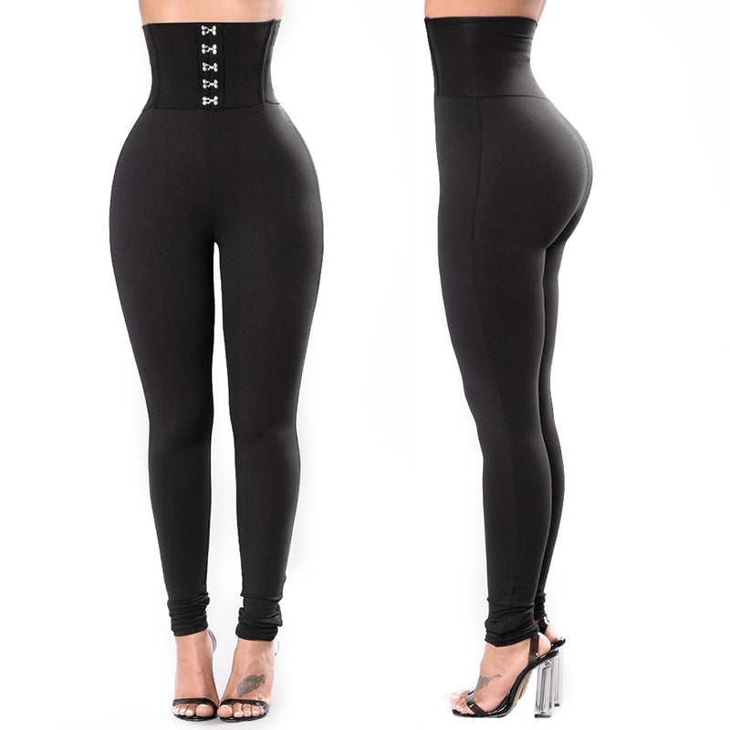 Damen Hochtaillierte Leggings mit dekorativem Knopfdesign ModeGeist
