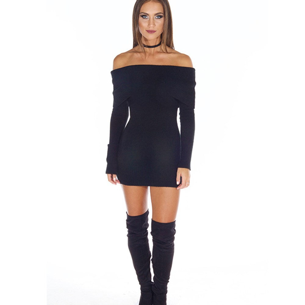 Damen Off-Shoulder Strickkleid mit Figurbetontem Schnitt und Raffungen ModeGeist