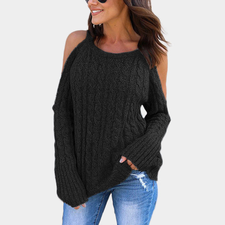 Damen Strickpullover mit Off-Shoulder Design und hohem Kragen ModeGeist