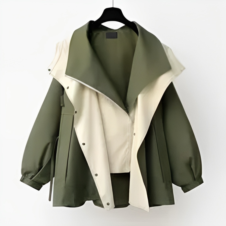 ModeGeist | Kurzer Trenchcoat für Frauen - Drapierter Kragen