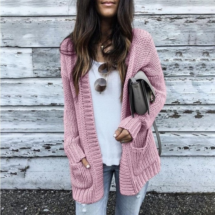 Damen Grobstrickjacke mit lässigen Taschen und offener Front ModeGeist