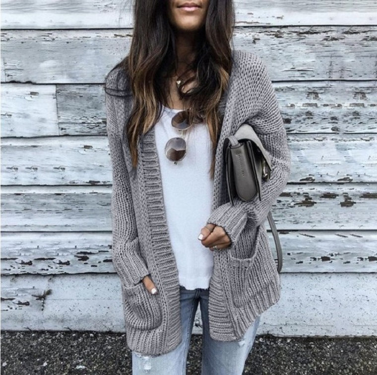 Damen Grobstrickjacke mit lässigen Taschen und offener Front ModeGeist